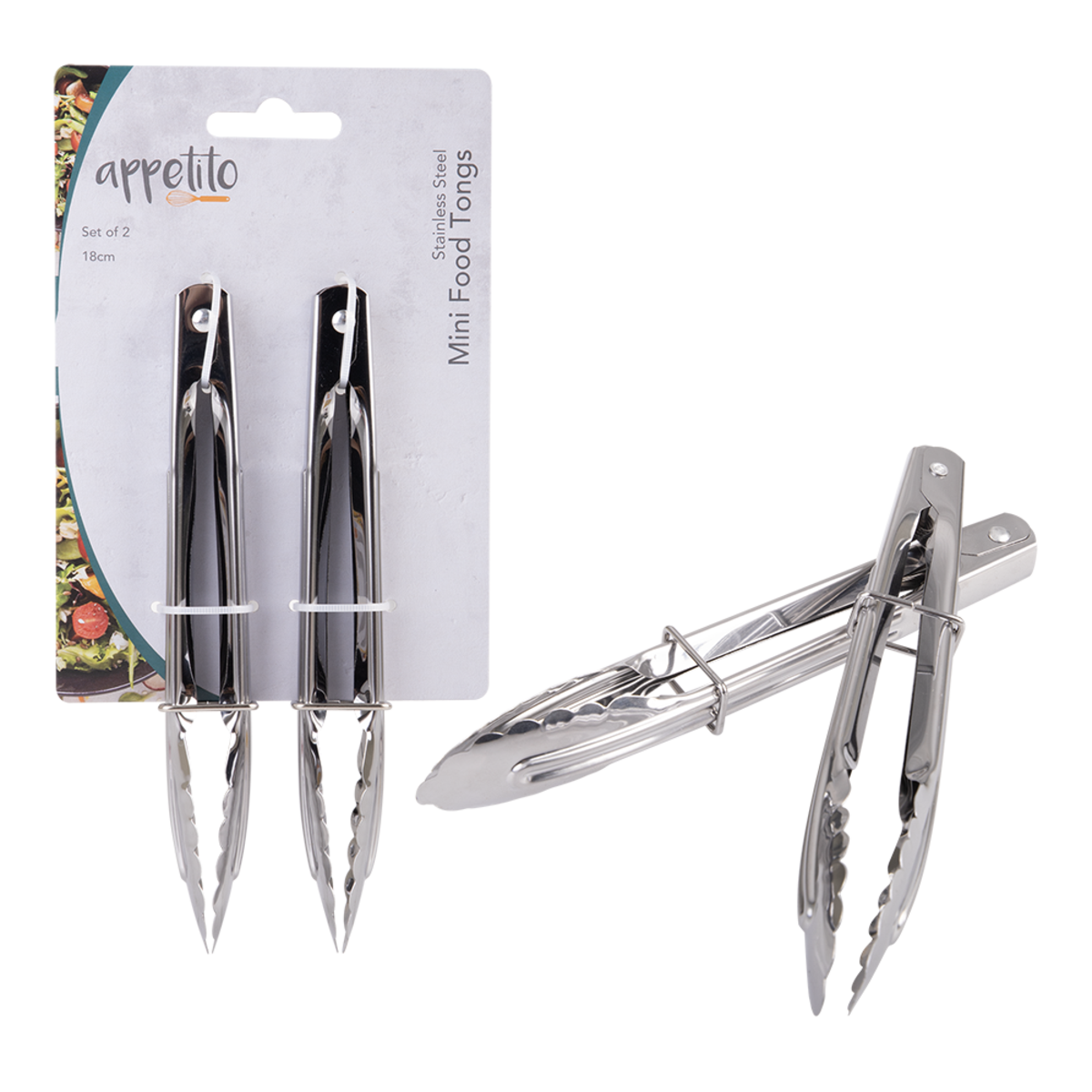 Appetito SS Set 2 Mini Tongs 18Cm
