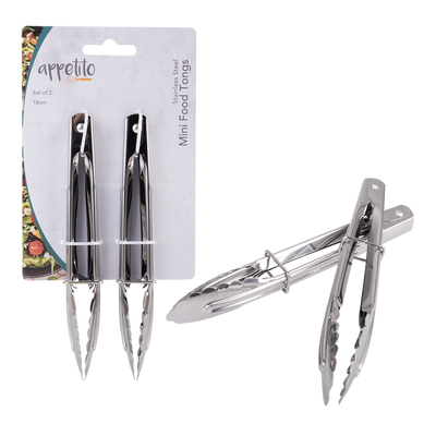 Appetito SS Set 2 Mini Tongs 18Cm