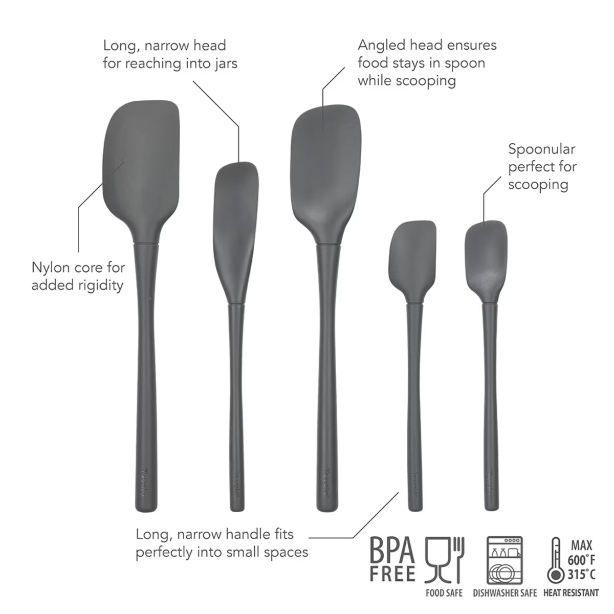Flex-CORE All Silicone Spatula Set 5 Charcoal