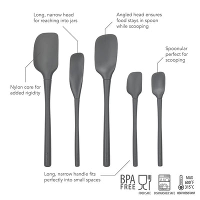 Flex-CORE All Silicone Spatula Set 5 Charcoal