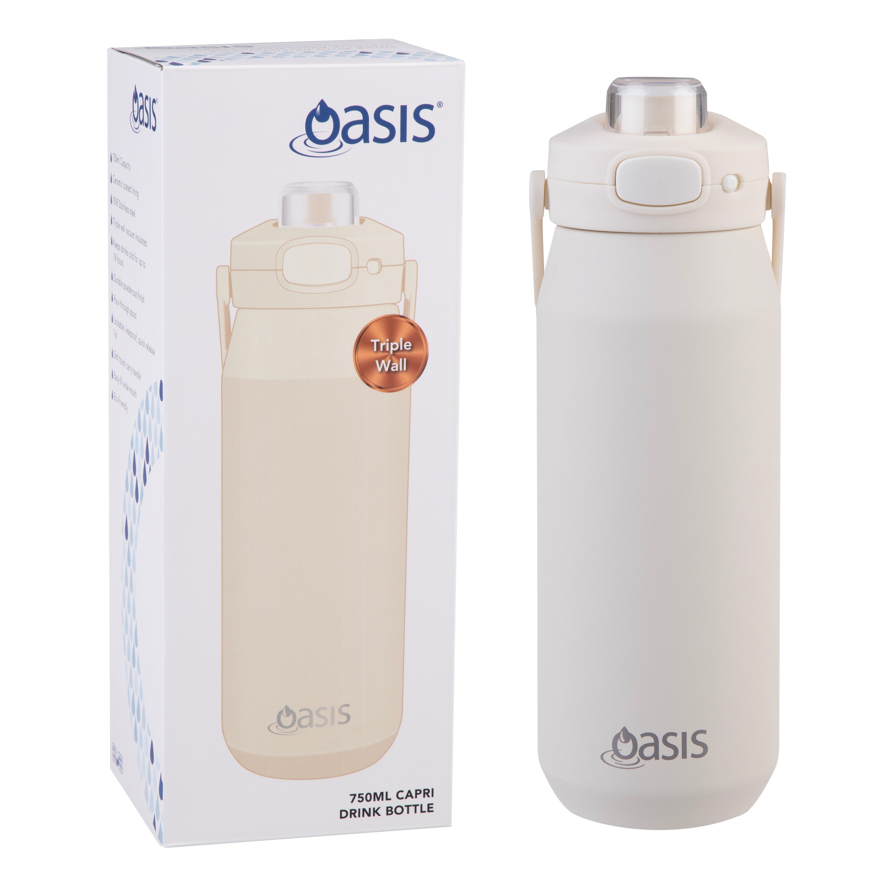 Oasis SS Ceramic Lined Capri Drink Bottle 750Ml Alabaster