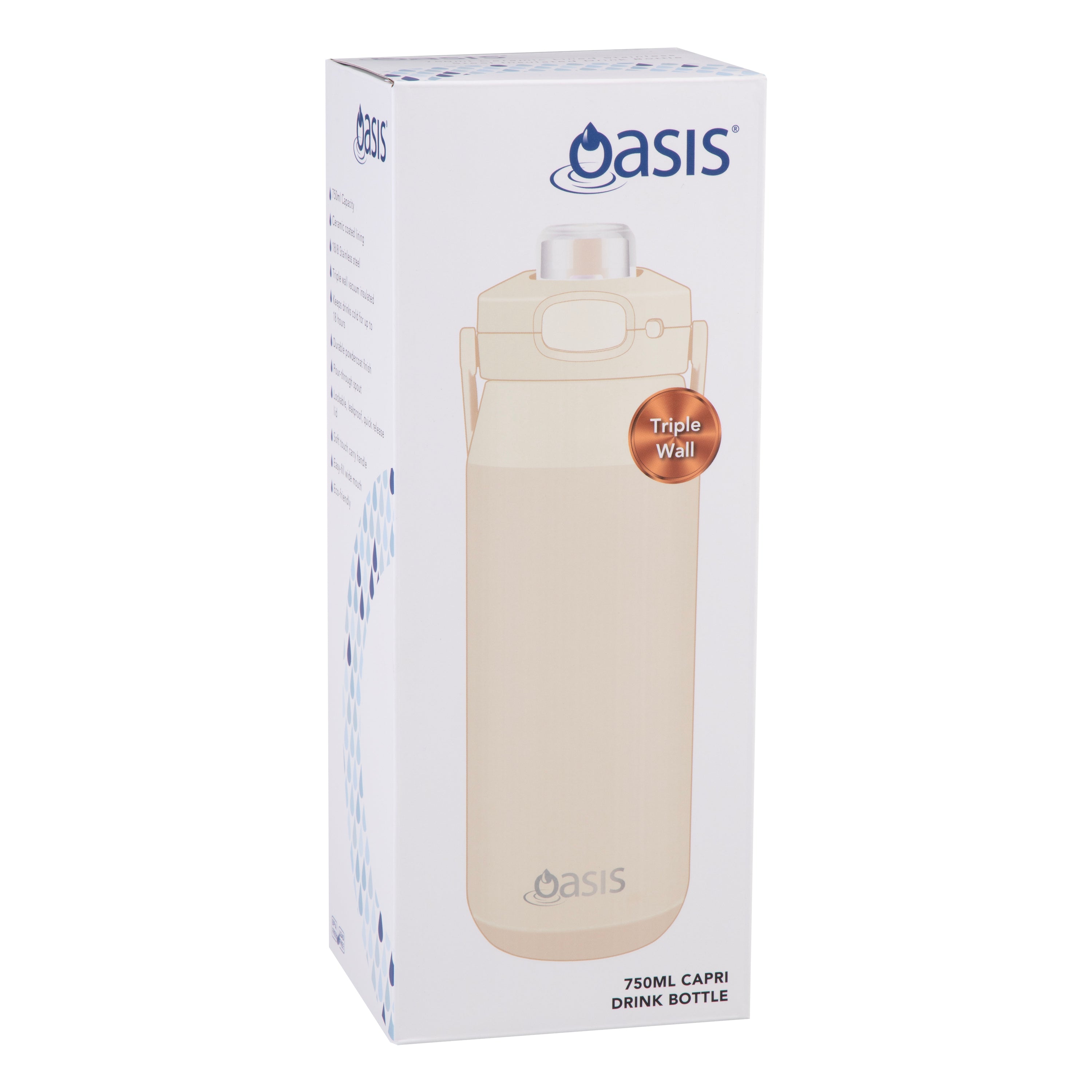 Oasis SS Ceramic Lined Capri Drink Bottle 750Ml Alabaster