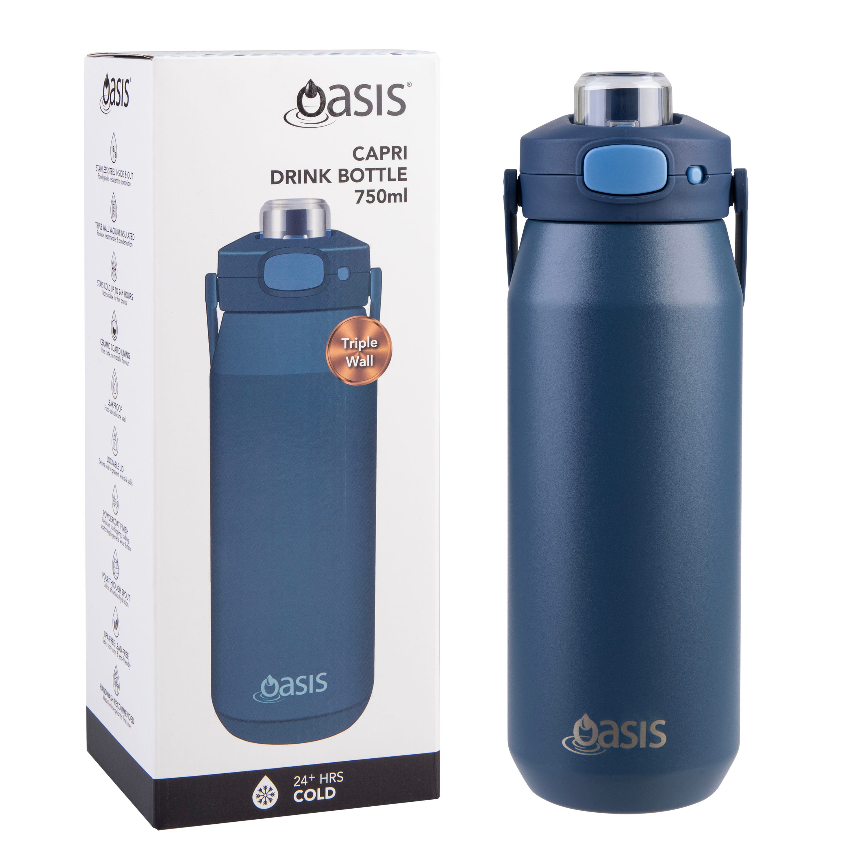 Oasis SS Ceramic Lined Capri Drink Bottle 750Ml Indigo