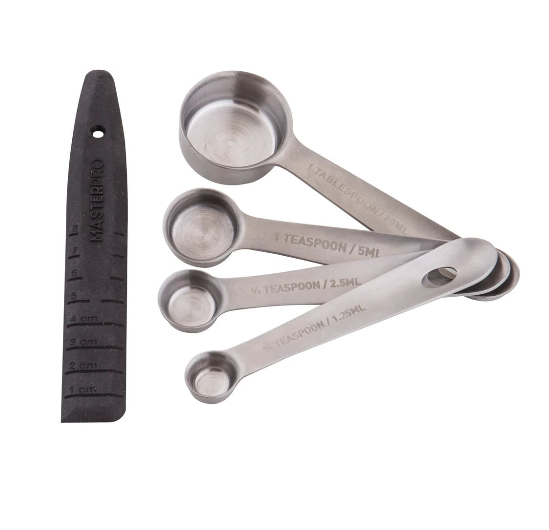 MasterPro Stainless Steel Measuring Spoons 5pc Set with Silicone Leveller