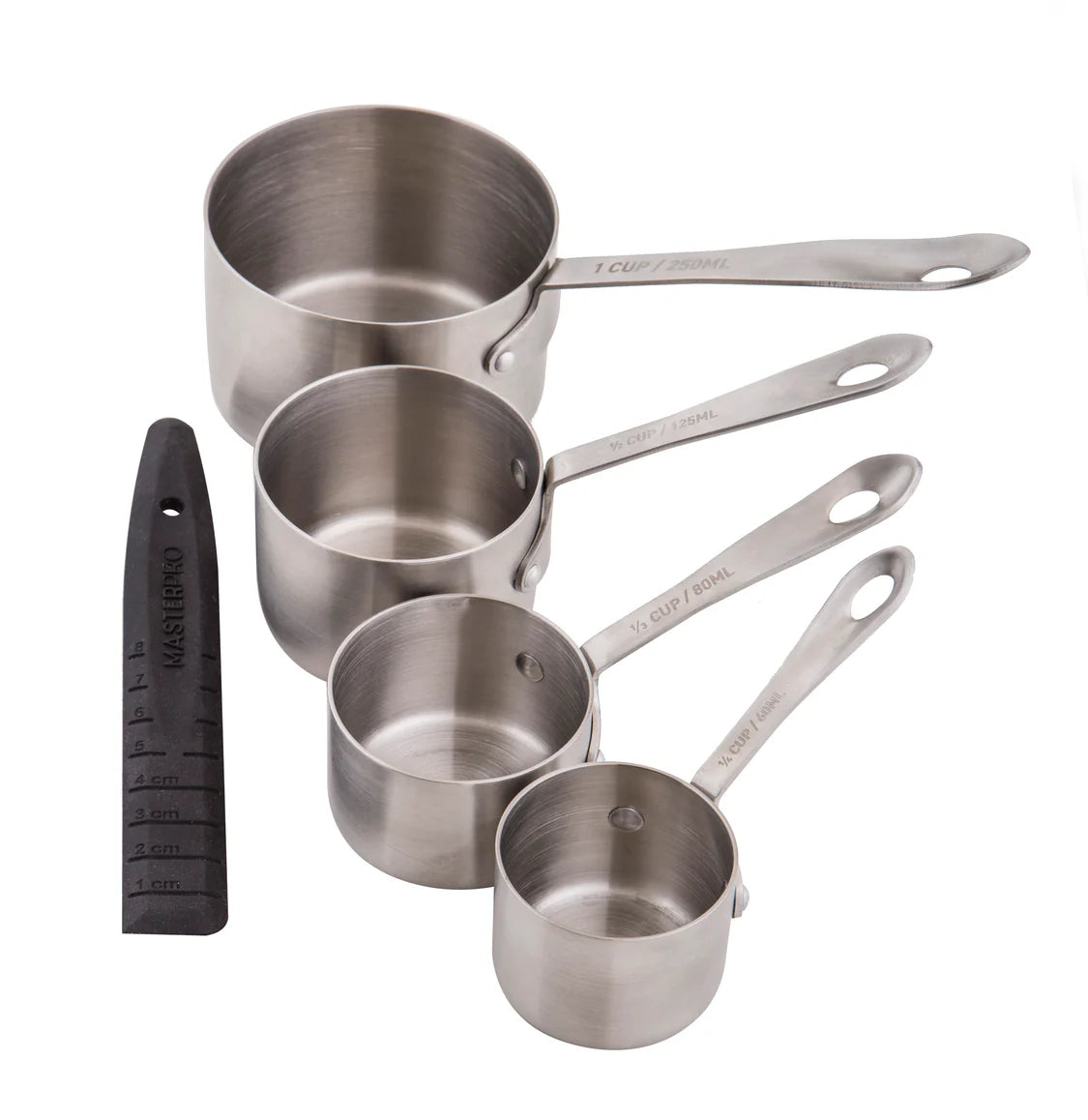 MasterPro 5pc Stainless Steel Measuring Cups Set with Silicone Leveller